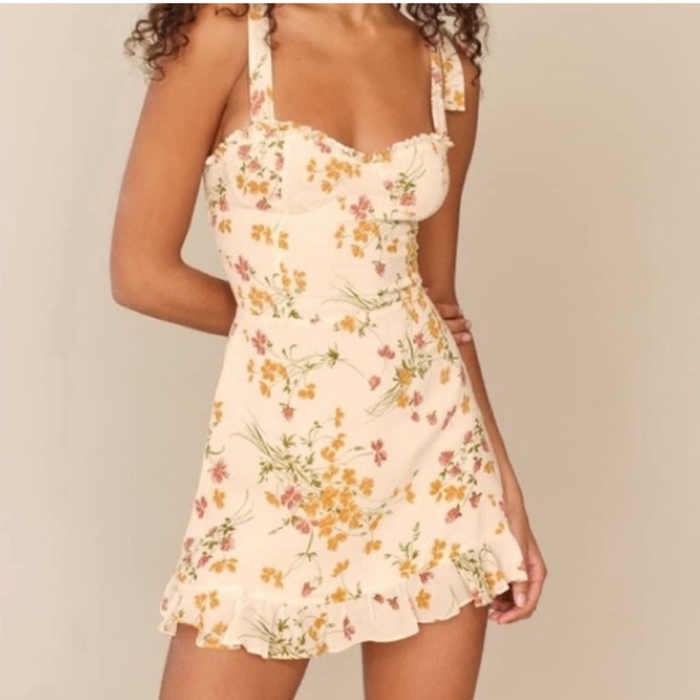 REFORMATION Christine Dress Aeries Ivory Floral Print 0
